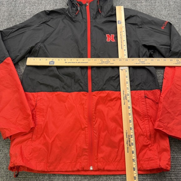 Nebraska Huskers Columbia Full Zip Hooded Windbreaker Jacket Men's Medium Rain - Picture 8 of 8